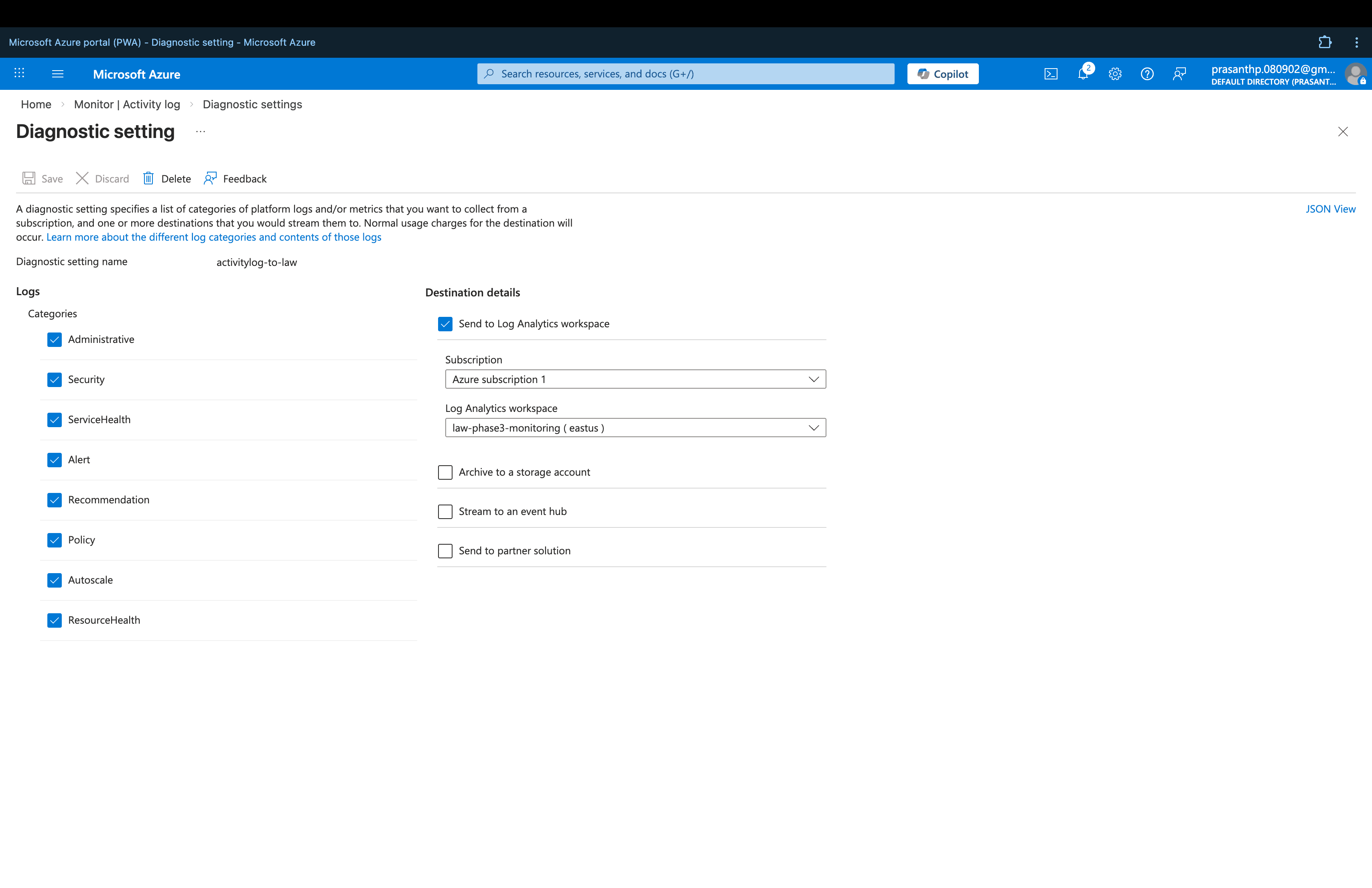 Activity Log Diagnostic Setting